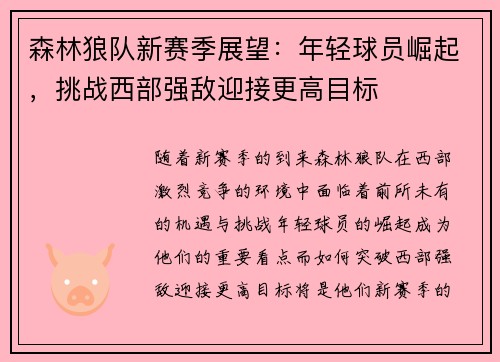 森林狼队新赛季展望：年轻球员崛起，挑战西部强敌迎接更高目标